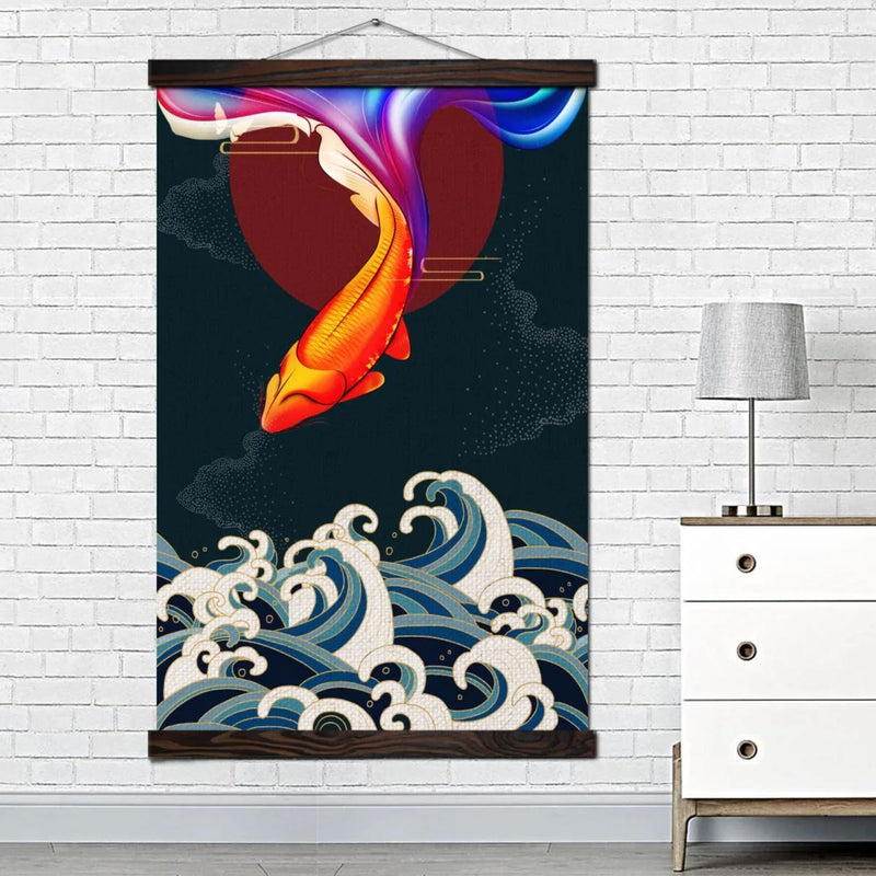 Japanese painting fish and waves