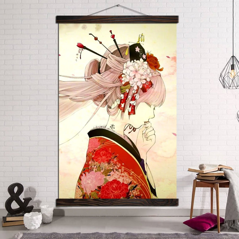 Japanese painting young geisha