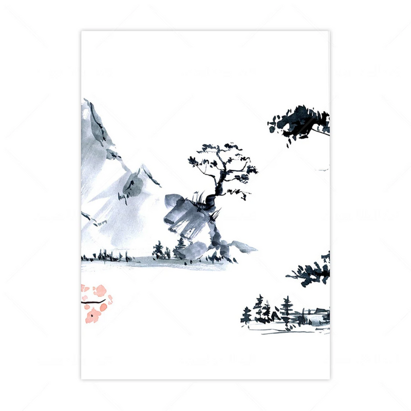 White japanese painting zen rock