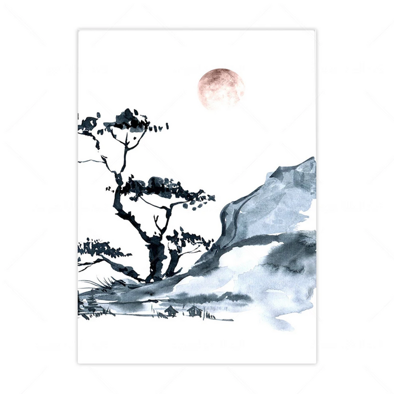 White japanese painting zen tree