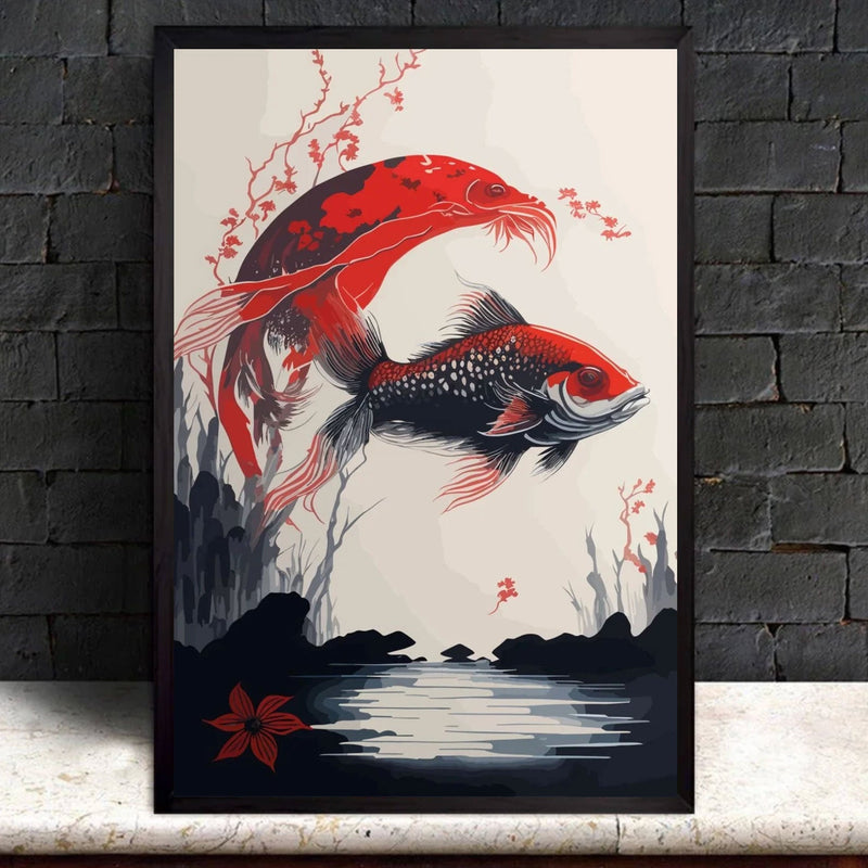 Vintage Japanese fish painting