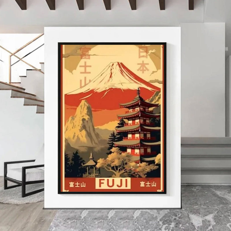 Vintage Japanese painting Mount Fuji