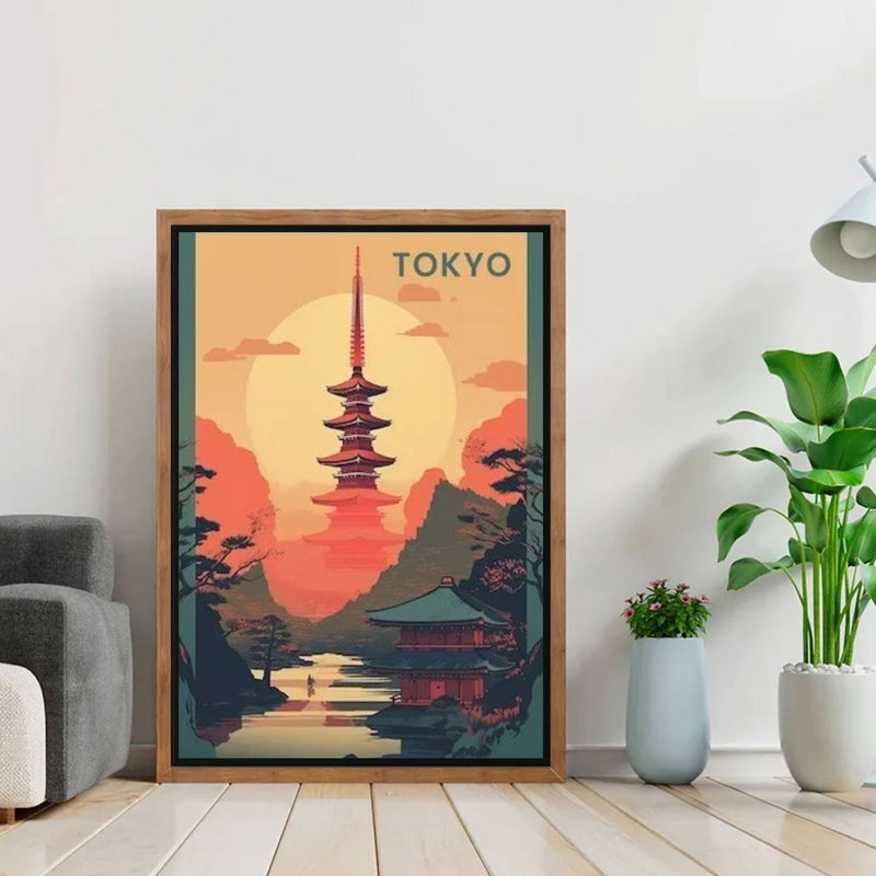 Vintage Japanese painting Tokyo landscape