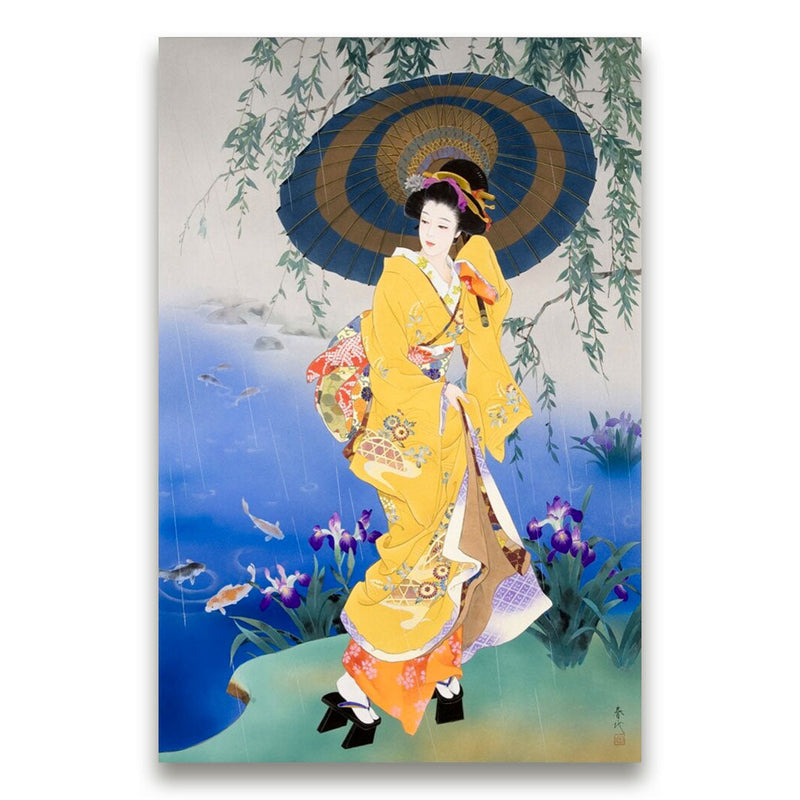 Japanese painting geisha rain